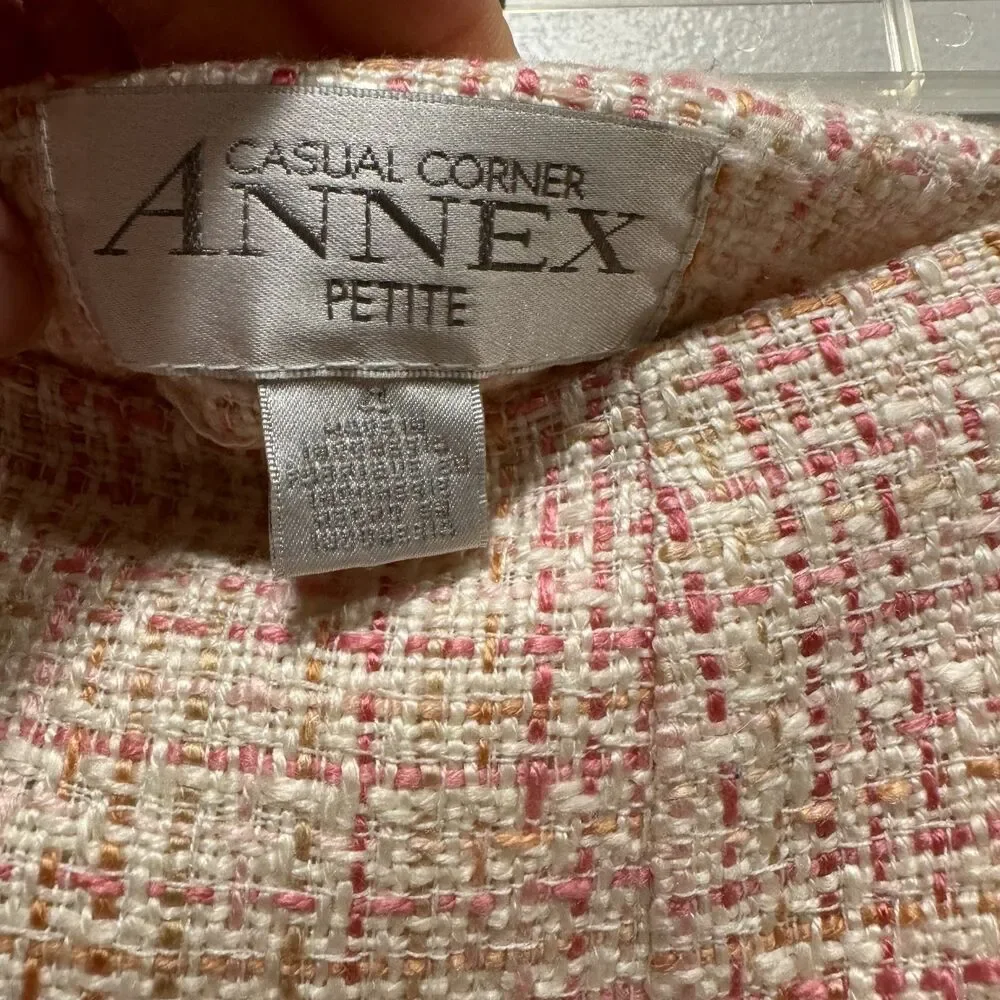 Vintage Skirt Pink & White Short Mini Pencil Tweed Pleated Preppy Women sz 4